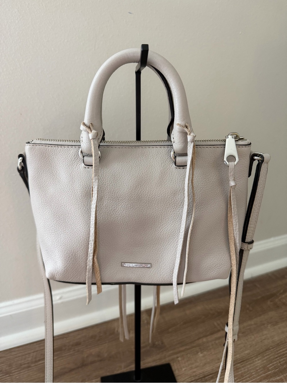 Rebecca Minkoff Moto Light grey Leather Satchel crossbody bag